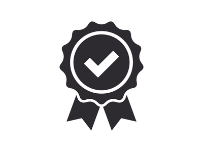 black and white icon of an excellence award ribbon